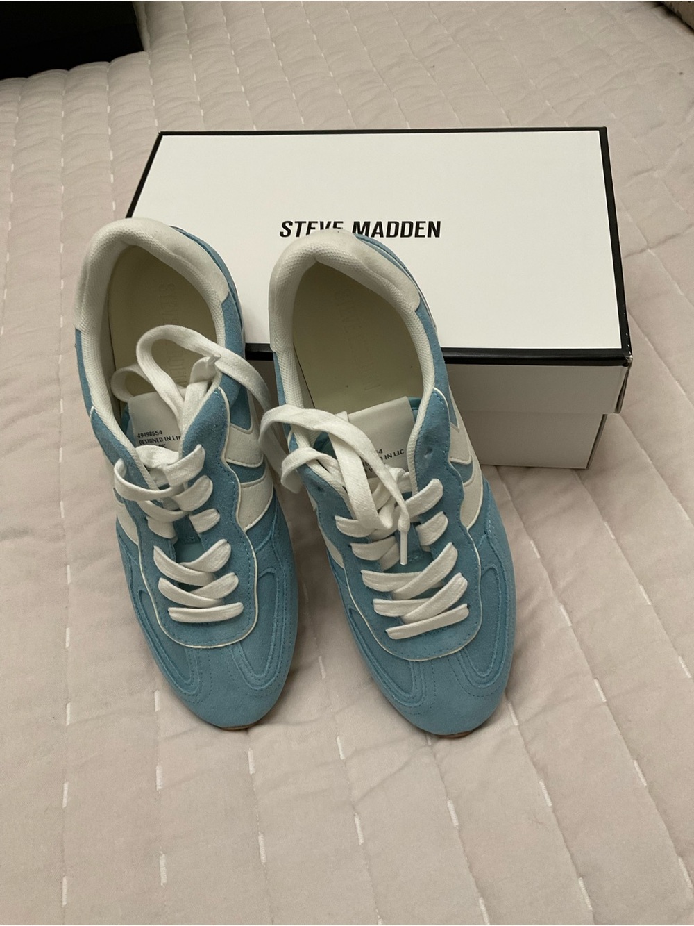 Steve Madden Powder Blue Suede Lace-Up Sneakers with White Accents